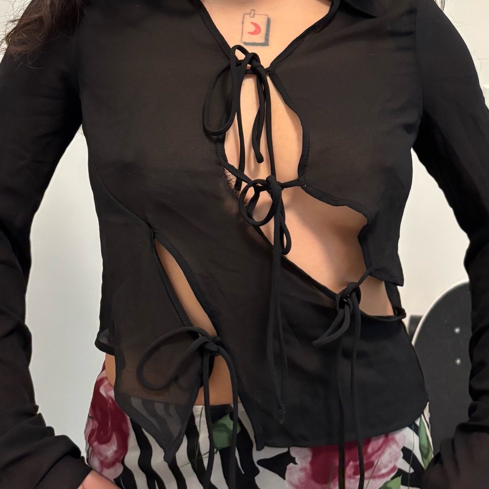 Chic Black Lace-Up Blouse